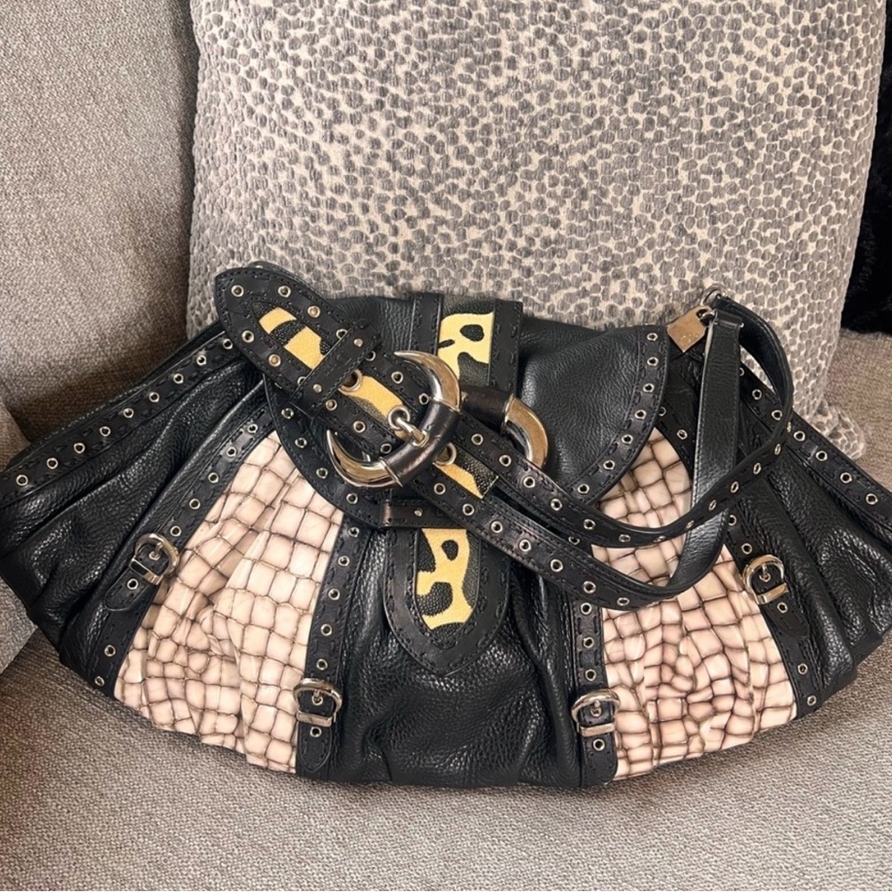 Dior Limited Edition Black Crocodile Textured Leather Savane Chic Flap Bag rare - Picture 7 of 11